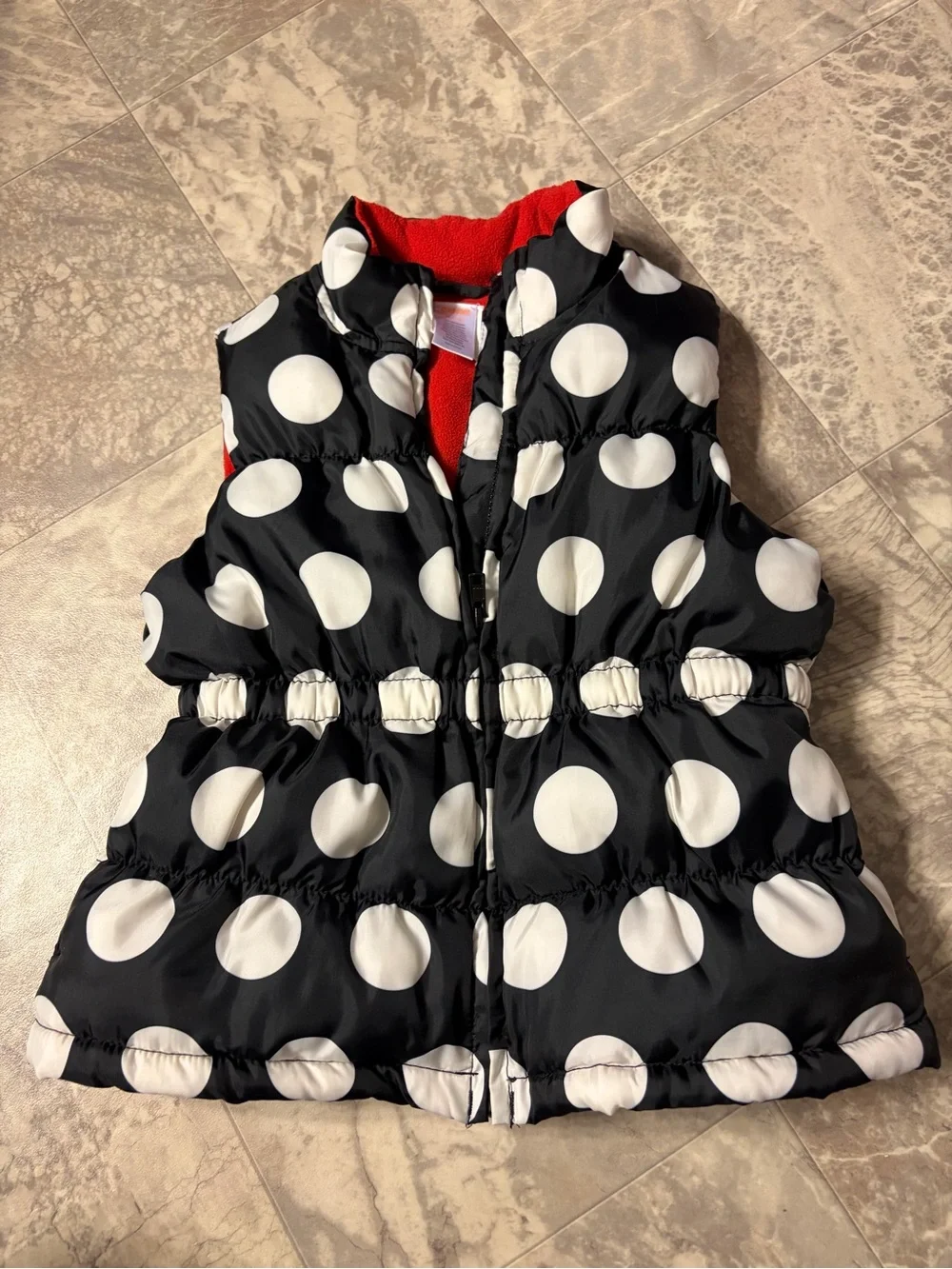 Gymboree Black & White Polka Dot Puffy Vest with Red Lining Girl Size 7/8